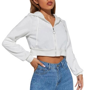 Sudadera con capucha recortada de algodón para mujer Top Diseño de logotipo personalizado OEM Precio al por mayor Tallas grandes Temporada de invierno Sudadera con capucha Crop Top Selling - Product Image 3