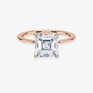 Anillo de Compromiso Clásico Solitario con Corte Asscher de Moissanita y Oro Sólido de 9K con Baño de Rodio para Mujer - Product Image 6