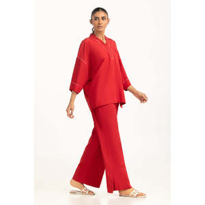Conjunto de 2 Piezas Ipst-55224 de Viscosa con Textura, Estilo Casual, Tela Crepé, para Primavera/Verano, Largo hasta la Rodilla, Mangas Tres Cuartos - Product Image 1