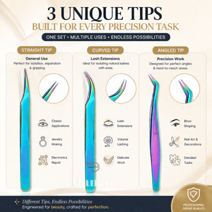 Colorful <b>Lash</b> Tweezers Set Rainbow Eyelash Extension Tweezers Straight Curved Angled Precision Lightweight Anti Slip Tweezers - Product Image 5