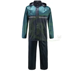 Whole Sale Top Quality 100% Polyester Waterproof Men's Rain Jacket and Pants Rain Suit Motorcycle Heavy Rain Raincoat