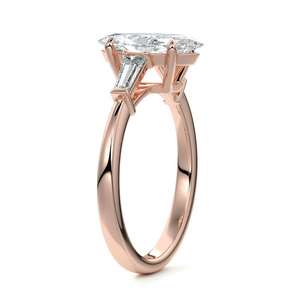 Anillo de Compromiso de Oro Sólido de 14K con Tres Diamantes Marquise Cultivados en Laboratorio, Regalo de Aniversario para Mujer, Diseño Cónico - Product Image 3