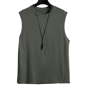 เสื้อแขนกุดกันแดดของผู้ชายแบบลำลองผ้าคอตตอนเบาคอกลมสีพื้นทรงหลวม - Product Image 3