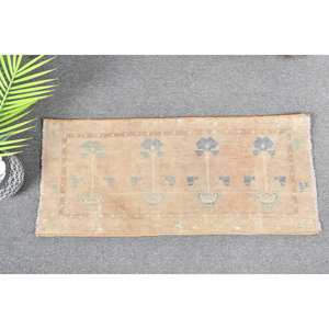 พรมขนสัตว์สีเบจสีน้ำเงินแบบคลาสสิกขนาด1.3x2.9ฟุตงานเย็บปะแบบตุรกีรูปแบบห้องโถงเป็นรูปสี่เหลี่ยมผืนผ้าสำหรับห้องนอนน้ำยาง - Product Image 1