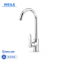 Robinet de cuisine d'hôtel moderne haut de gamme en laiton chromé, corps épais, à arc élevé, monotrou, à poser sur comptoir, avec mitigeur eau chaude/froide