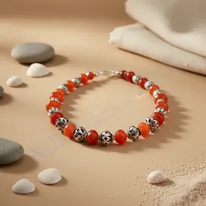 Collier en argent 925 avec perles d'agate rouge, style bohème, bijoux de mode pour femmes - Product Image 2