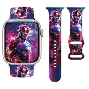 Bracelet en silicone ajustable Iron Man pour Apple Watch 45 mm et 49 mm, respirant, avec breloques or et blanc, rose et argent - Product Image 1