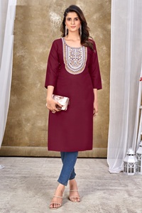 New <b>Presents</b> 14kg Rayon and Embroidery with Mirror Work Kurtis for Women - Product Image 5