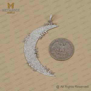 Sterling 925 Silver Pave Diamond Handmade Big Crescent <b>Moon</b> Baguette Diamond Fine Jewelry Wholesale - Product Image 6
