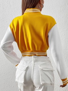 Chaqueta corta universitaria Letterman de alta calidad para mujer, abrigos de manga larga de invierno, forro de lana, talla XL, tela personalizada al por mayor - Product Image 2