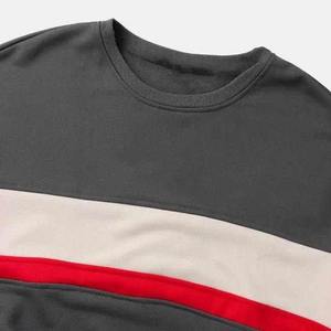 Sweat-shirt gris foncé pour hommes à rayures blanches et rouges Pull ras du cou décontracté Streetwear en coton Vente en gros OEM ODM - Product Image 2