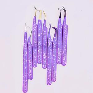 Pince à cils en acier inoxydable de précision à paillettes violettes élégantes Option de logo personnalisé pour les ventilateurs d'extension de volume - Product Image 1