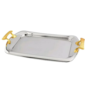 ถาดเสิร์ฟทรงสี่เหลี่ยมผืนผ้าทำด้วยมืออุปกรณ์ครัวโลหะนิกเกิลทำจากทองเหลืองสำหรับร้านอาหารบ้านงานแต่งงาน - Product Image 4