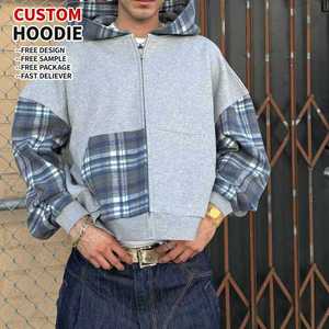 เสื้อฮู้ดซิปผ้าเฟรนช์เทอร์รี่ลายกราฟิกสตรีทแวร์แบบกำหนดเอง ดีไซน์สีบล็อก สำหรับผ้าฝ้ายหนาน้ำหนักมาก ทรงโอเวอร์ไซส์ ซิปหน้า สำหรับผู้ชาย - Product Image 1