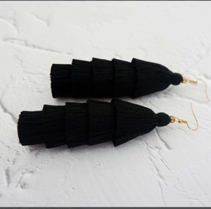 Handmade Magic <b>BLACK</b> Layered Tassel <b>Earrings</b>, Fringe <b>Earrings</b>, Tiered Tassel <b>Earrings</b> Fringe Tassel <b>Earrings</b> - Gold - Long - Product Image 2