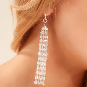 Pendientes de diamantes de lujo para mujer Borla larga con cada diamante de corte Rosa DS0658 - Product Image 2