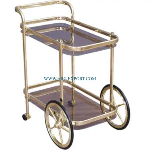 Metal Shining Mirror Polished Modern 2 Layer Food Serving Trolley Standard New Stylish Home Decorative Food Serving Trolley - Product Image 2