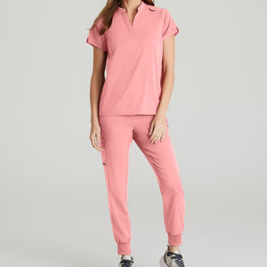 Top à col en V coupe moderne pour femmes Top à manches crantées à col à bandes et 2 poches Bright Papaya - Product Image 5