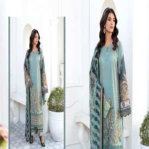Ensemble de luxe 3 pièces MASHAAL en tissu lawn, tenue de soirée originale pakistanaise de marque Ramsha, broderie lourde, longueur ras du sol, coupe classique - Product Image 1