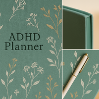 LABON Agenda botanique vert pour le TDAH avec feuille florale Couverture rigide en tissu non daté Organisateur quotidien pour femmes adolescents Neurodivergent Focus