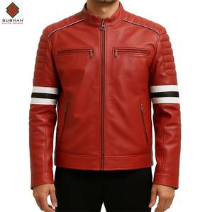 Chaqueta de Cuero Sólida Estilo Café Racer para Hombre, Chaqueta de Motociclista de Carreras Roja, Blanca y Negra, Regalos - Product Image 5