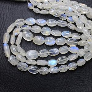 Pierres de lune arc-en-ciel blanches Perles de pierre de feu bleu naturel lisse 5X9MM & 17X11MM Ovale env. 15 ''pouce - Product Image 1
