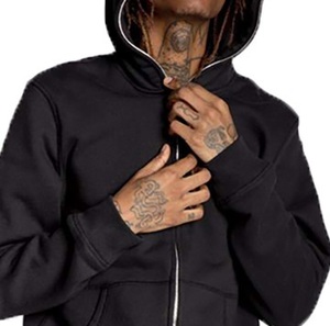 Haute qualité personnalisé noir fermeture éclair sweats à capuche 380g mince couleur unie hommes plein visage fermeture éclair vestes pour l'hiver - Product Image 3