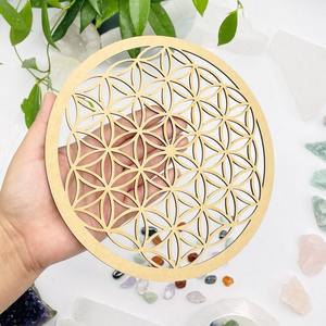 Chakra Reiki Healing Wooden Coaster Wiccan Crystal Grid <b>Board</b> with Spiritual Energy Engraving Carved Technique - Product Image 1