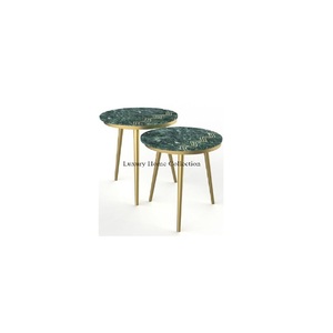 Most Attractive Designer Green <b>Marble</b> Round Top With Gold Plated Metal Tripod Stand <b>Set</b> of 2 <b>Coffee</b> <b>Tables</b> Furniture Supplies - Product Image 1