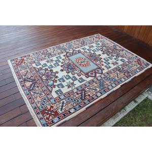 Tapis turc vintage 4x5,7 pieds, tapis oriental bleu en laine - Product Image 2