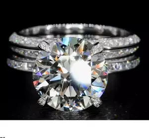 Anillo de Compromiso de Moissanita con Corte Redondo para Mujer, Plata 925, Estilo Vintage, Engaste de Puntas, para Regalo de Aniversario de Bodas - Product Image 2