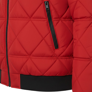 Veste matelassée rouge pour homme, coupe bomber, à capuche, pour l'hiver, avec poignets côtelés, poches zippées, imperméable, streetwear, parka - Product Image 4