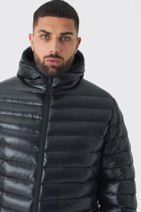 Doudoune à capuche de grande taille de haute qualité en noir, coupe-vent en duvet, vestes d'hiver à bulles personnalisées en polyester pour hommes - Product Image 4