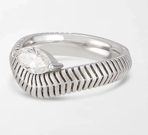Whimsical Marquise Wave <b>Ring</b> With 1 Marquise Cut Lab Grown Diamond 0.54 Carat EF-VVS In 14K White Gold Everyday <b>Stacking</b> Gift - Product Image 3