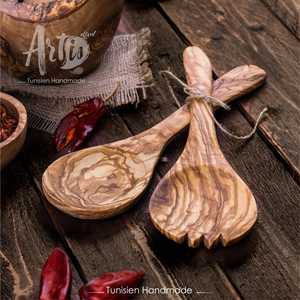 Outil de salade Spork en bois d'olivier écologique pour des repas sains et durables - Product Image 1