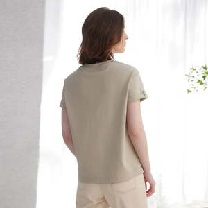 2025 été t-shirt à manches courtes couleur unie coton col rabattu mince court t-shirt femmes boutons fendu Joint Style coréen - Product Image 5