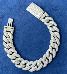 Newly Sparkling Fully Iced Out <b>Cuban</b> <b>link</b> 925 Silver <b>Bracelet</b> For <b>Men</b> in Round and Baguette Moissanite Diamonds - Product Image 1