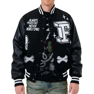 Veste bomber universitaire en cuir brodée en chenille de haute qualité sur mesure OEM pour hommes 2026 - Product Image 1
