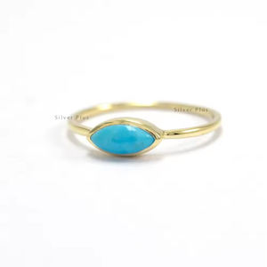 Minimalist 14K Solid Gold Engagement <b>Ring</b> with Natural Arozina <b>Turquoise</b> Gemstone Delicate Wedding Jewelry Gift Band - Product Image 4