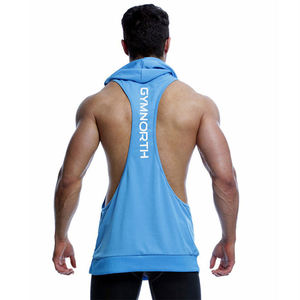 Sudadera con capucha sin mangas con logotipo personalizado para hombre, ropa de entrenamiento de poliéster con decoración estampada, estilo muscular informal para uso en el gimnasio - Product Image 4