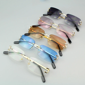 Kacamata hitam gradien Uv400 persegi, bingkai kacamata matahari tanpa bingkai bunga tidak beraturan, kacamata logam untuk pria dan wanita - Product Image 2