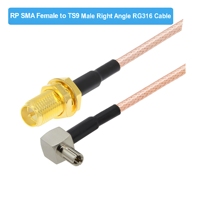Câble coaxial pigtail RG316 avec connecteur mâle TS9 à angle droit vers connecteur femelle SMA, assemblage de câbles d'extension 30CM, 10CM, 15CM, 50 Ohm