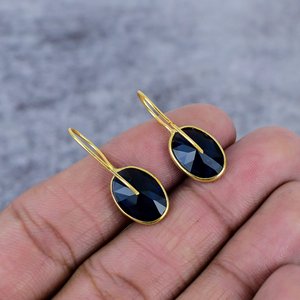 ต่างหูเงินสเตอริง925รูปวงรีสีน้ำเงินไพลินลวดชุบทองเหมาะสำหรับเป็นของขวัญสำหรับปาร์ตี้ครบรอบแต่งงาน - Product Image 4