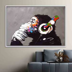 ศิลปะกราฟฟิตี้ลิงแบงก์ซี่สีสันสดใส - ภาพพิมพ์บนผ้าใบสำหรับตกแต่งสไตล์เมือง,1P:กรอบสีขาว - Product Image 1