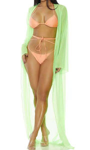 Couverture en maille transparente ouverte Vêtements de plage longs d'été Bikini Cover Up Maillots de bain Long Cover Ups Quick Dry Sheer Mesh Open Caftan - Product Image 5