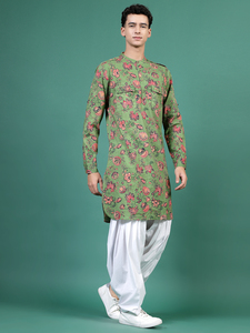 Ensemble Kurta et pantalon en coton brodé à la main, style vintage indien traditionnel, pour occasions décontractées ou festives, vente en gros - Product Image 2
