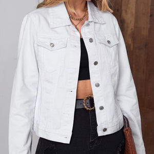 แจ็กเก็ตยีนส์สำหรับผู้หญิงผ้าคอตตอนแขนยาวสีขาวล้วนแบบเย็บปักลายเป็นมิตรต่อสิ่งแวดล้อม - Product Image 3