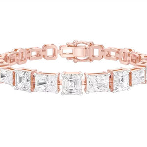 Bracelet tennis vintage en or rose/blanc/jaune 9K avec émeraudes de laboratoire taillées en éclats et plaqué rhodium, idéal pour femme, cadeau de fête - Product Image 1