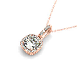 14K <b>Rose</b> <b>Gold</b> Diamond Halo Cushion <b>Pendant</b> <b>Necklace</b> 1.49ct-Elegant Luxury Accessory - Product Image 2