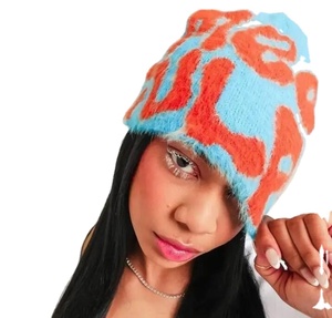 Premium Custom Knit Jacquard Mohair Beanie Reversible Skully Full Print Winter Beach Travel Business Applicable Common <b>Fabric</b> - Product Image 2